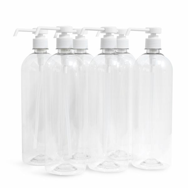 Plastic 1 Liter Bottles with Pump Head - 6 Pack