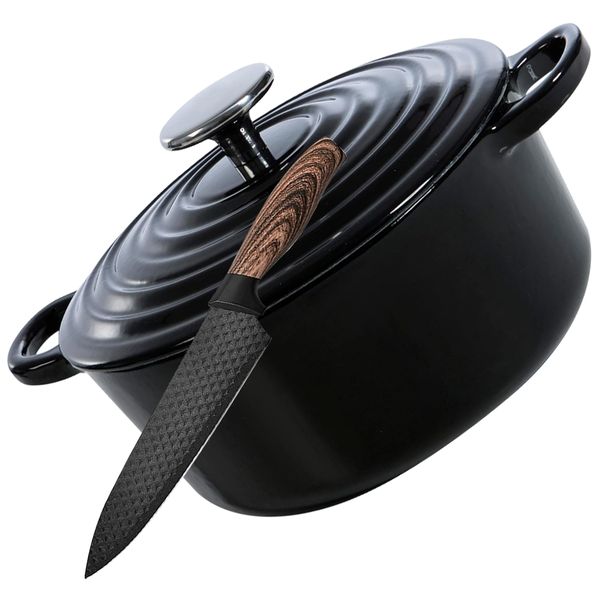 2 Piece Non-stick Round Dutch Oven Enameled Cast Iron with Dimond Knife -22cm