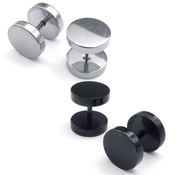 Jewelry Men Earrings, Circle Ear Studs, 6mm 2 Pair, Stainless Steel