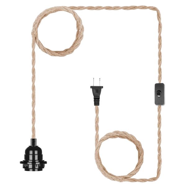 Home Decor Natural Jute Rope Hanging Pendant Light Socket Cable