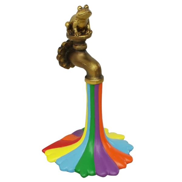 Garden Decor Outdoor Hand-Painted Resin Frog Rainbow Faucet Statue - 19cm