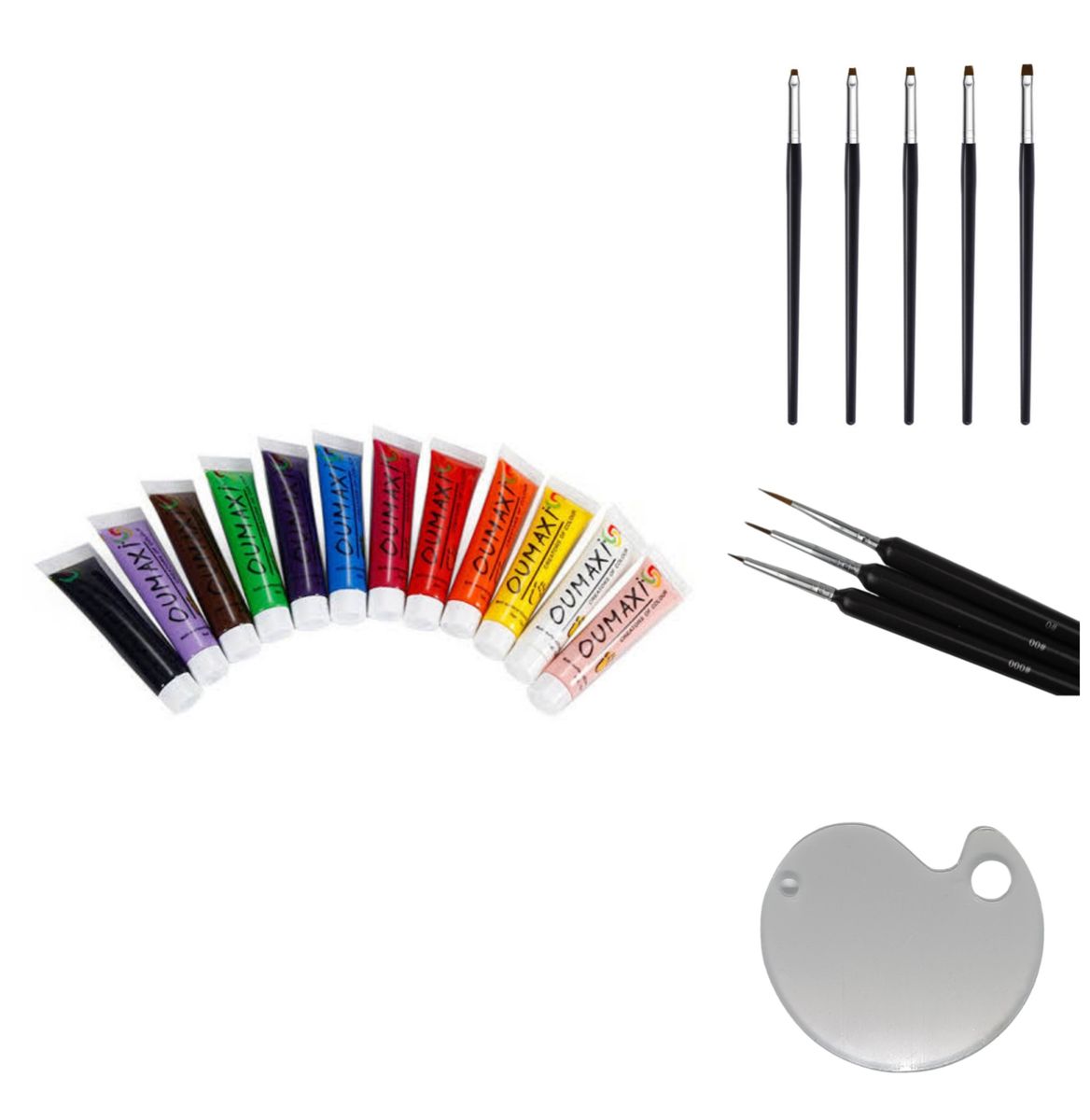 12 Piece Acrylic Nail Art Paint with Nail Brushes & Mixing Palette