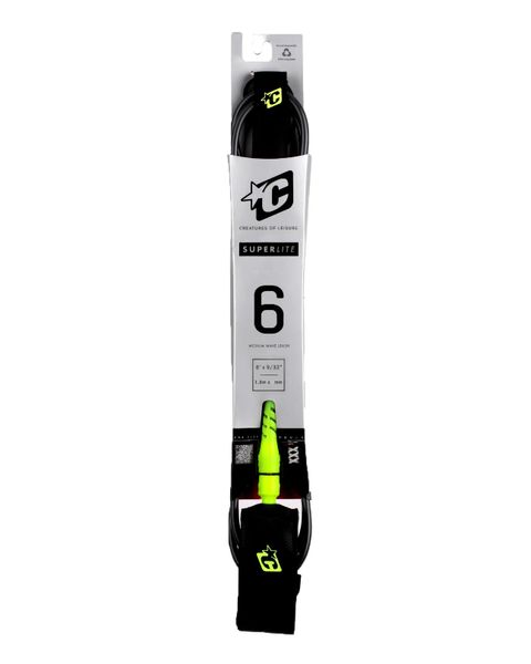 Creatures Superlite Lite 6 Surfboard Leash : Black Lime