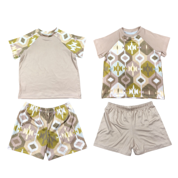Kids Summer Pajamas-Stone -Ikat Pattern - Mix and Match