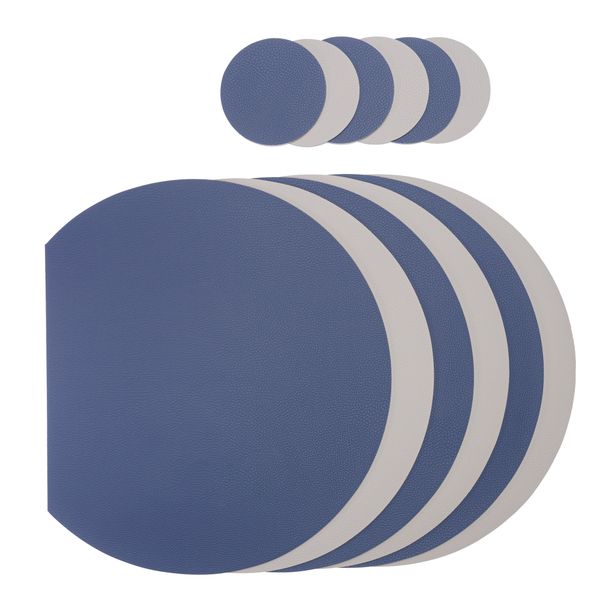 Leather Placemat and Coaster Set - Faux - Blue and Grey