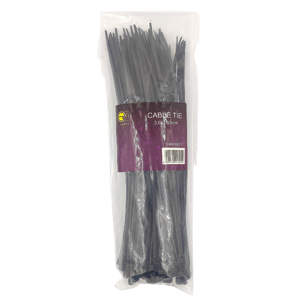 Earth 3.6 x 250mm Black Cable Tie Pack
