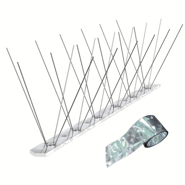 2m Stainless Steel Bird Spikes + 5m Repel Tape - Ultimate Deterrent Kit