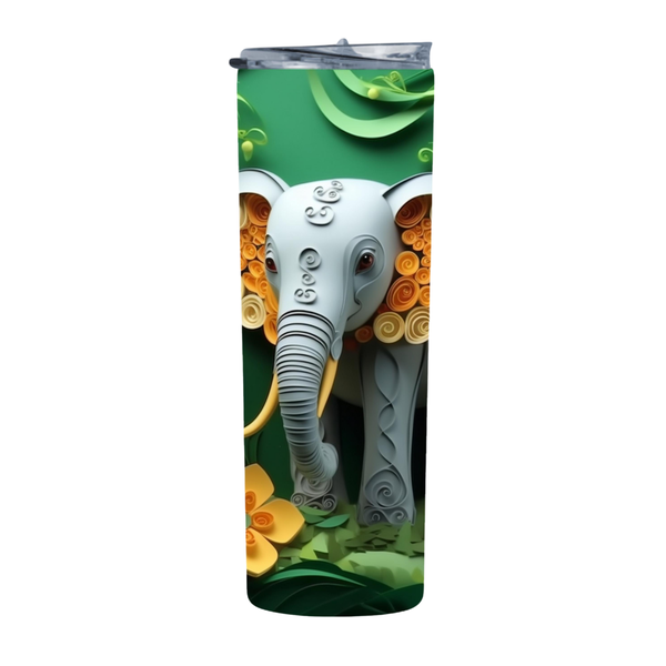 Paper Art Green 3D Elephant 8 20 Oz Straight Skinny Tumbler 238
