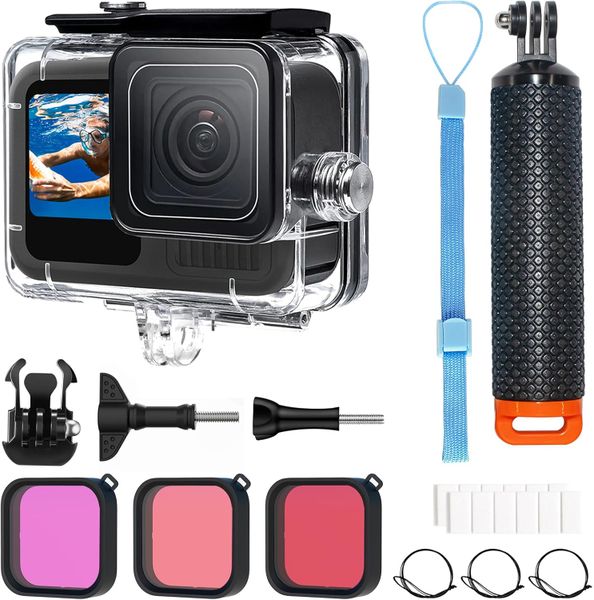 Compatible with GoPro Hero 13-9 Waterproof Case w/ 3 Filters &amp; Float Grip