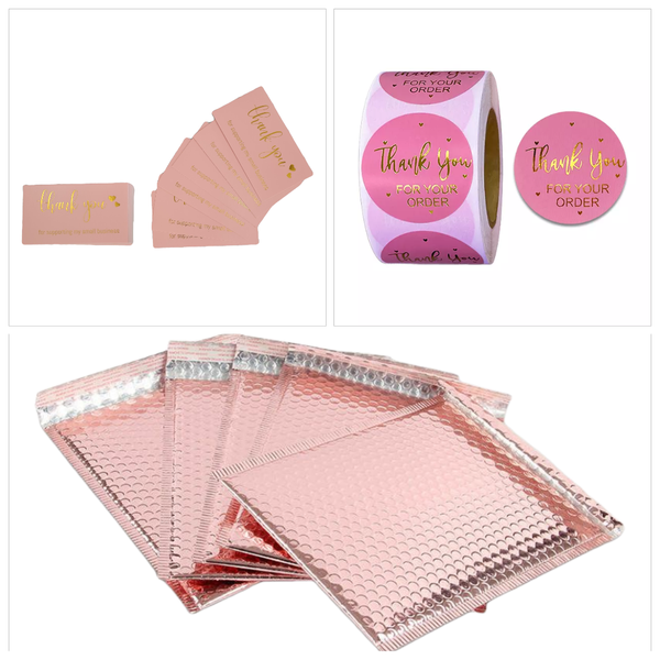Rose Gold Aluminum Bubble Mailer Gift Bags, Cards &amp; Stickers - 15 x13cm