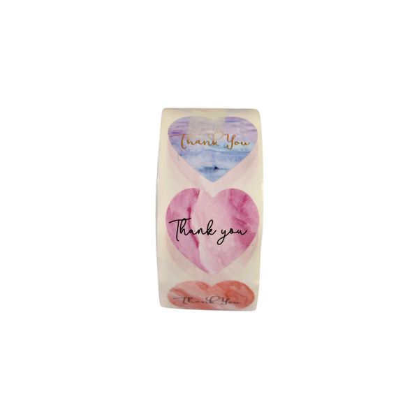 500 Piece Heart "Thank You" Sticker Roll - Colourful Adhesive Labels