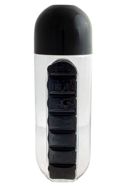 Water Bottle Pill and Vitamin Organizer Black - 1 unit