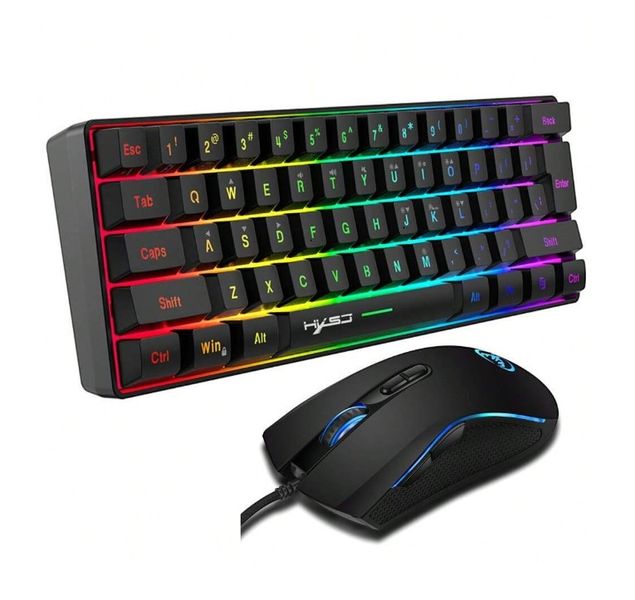 HXSJ - Gaming Keyboard and Mouse Combo With Rainbow Backlighting - Black