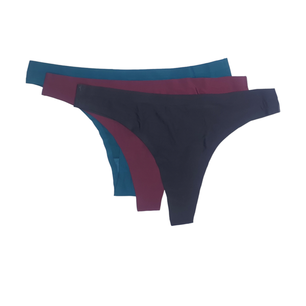 Women - Purple - Emerald &amp; Black Polyester - 3-Pack Thongs