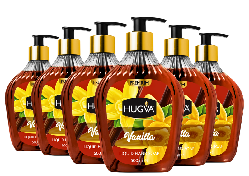 Hugva 500ml Premium Hand Wash Liquid, Vanilla, Special Formula Pack of 6