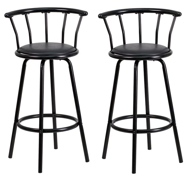 Vinyl Swivel Seat Bar Stools – Set of 2 – Black Colour