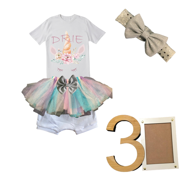 3rd Birthday-Unicorn Tutu Outfit With Headband And Photo Frame - Afrikaans