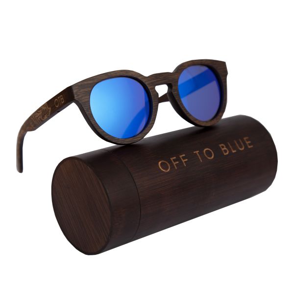 Off to Blue Wooden Polarized Black Bamboo Sunglasses - Blue