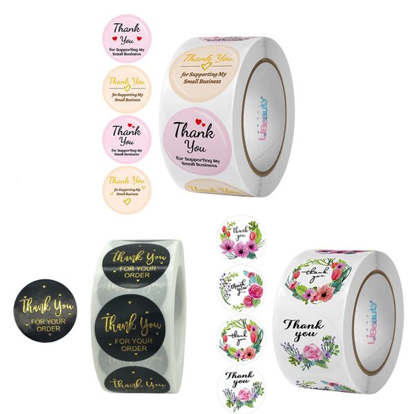 Libeauty Thank You Stickers Rolls 1500 Pcs - 1 Inch Floral Designs Thank