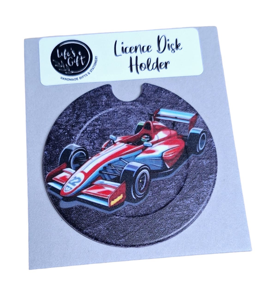 Licence Disk Holder - No 12 Red &amp; White Formula one Racing Car