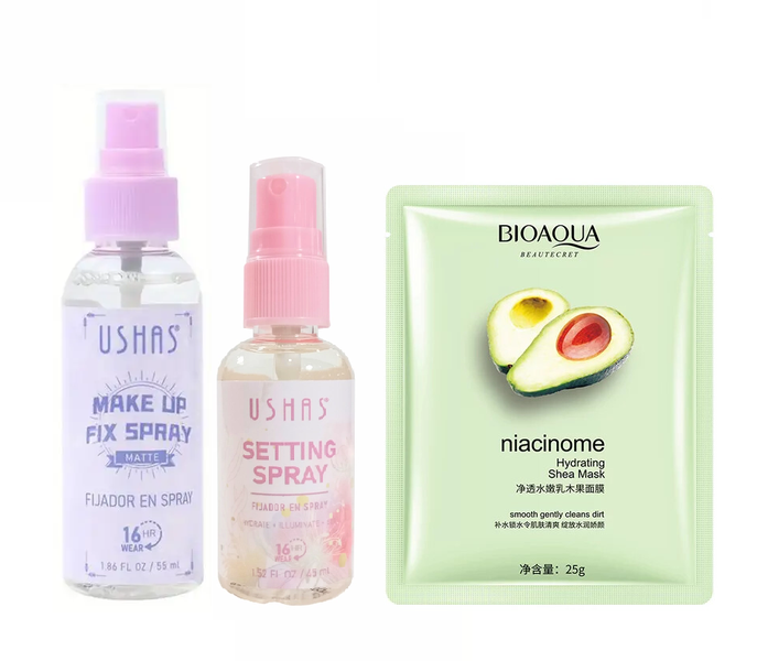 Ushas Mini Makeup Fixer &amp; Setting Spray Set with BioAqua Soothing Face Mask
