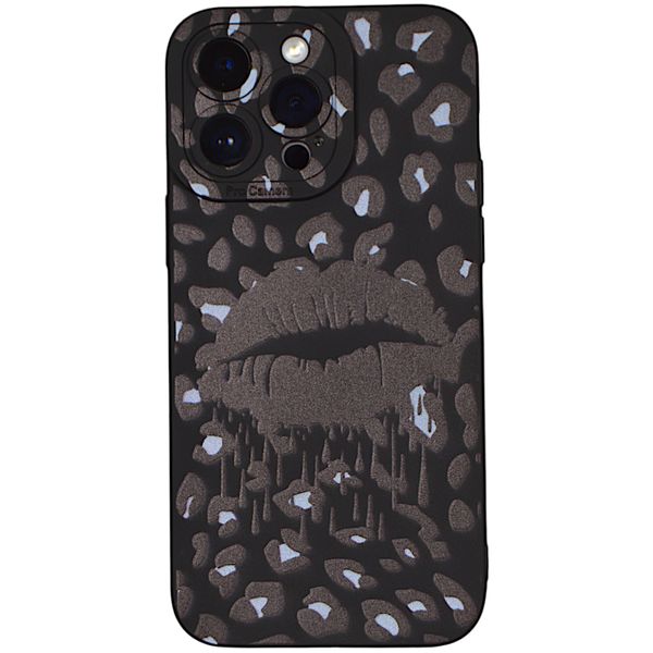 Phone Case with Black Leopard Print and Pro Cam Compatible with Iphone 15 Pro Max - Black