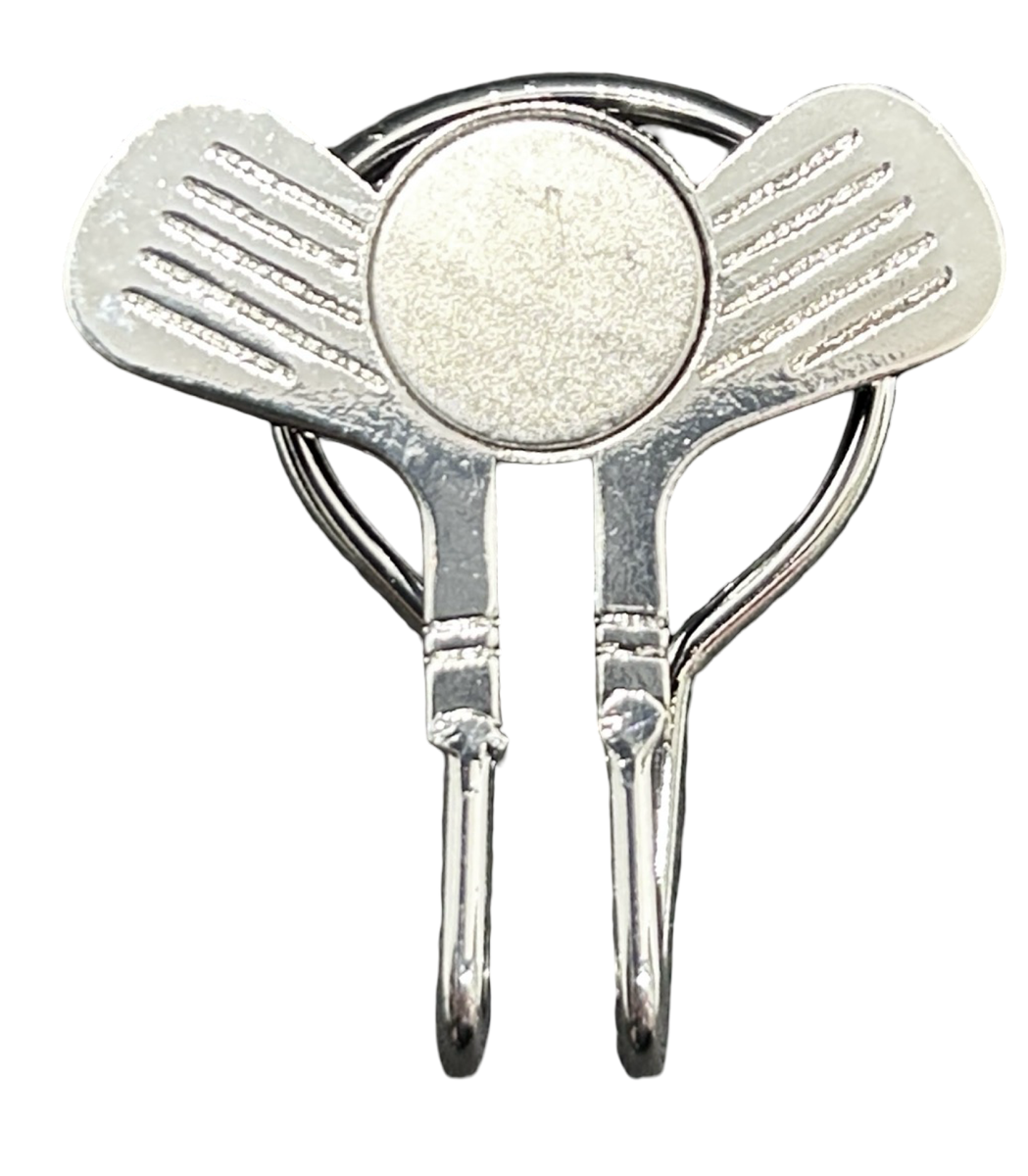 Metal Hat Clip - 2 Clubs Design with Magnet - Silver (No Marker)
