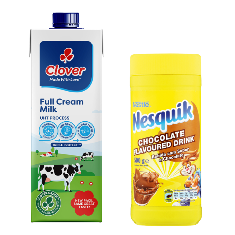 Clover Long Life Full Cream Milk 1 Litre + Nestle Nesquick Chocolate