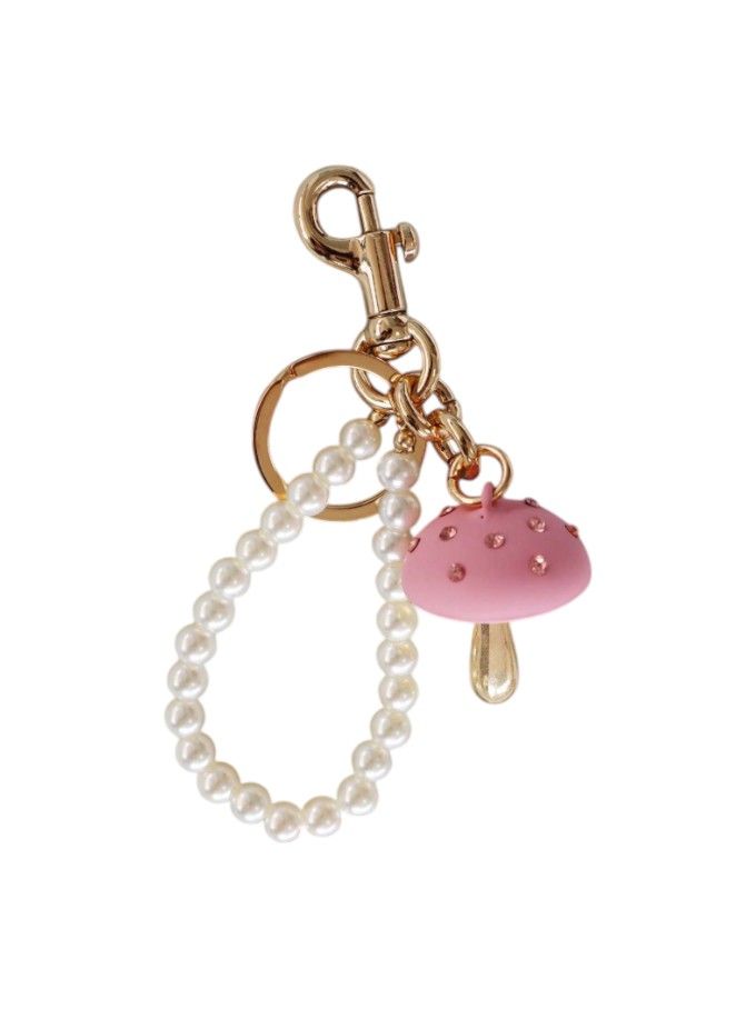 Whimsical Pearl & Mushroom Charm Keychain