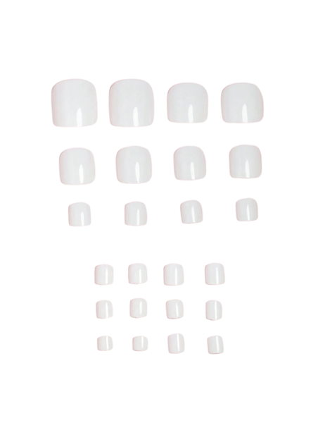 24Pcs Short Square Press-On Toe Nail Kit - White