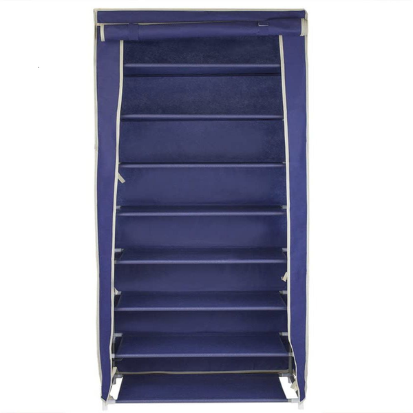 9 Layer Non-Woven Shoe Rack Stand With Cover - Blue