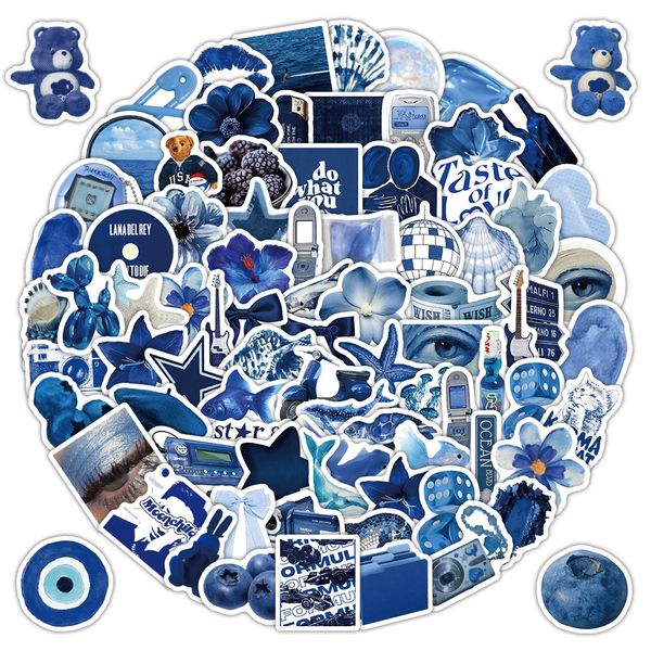 102Pcs Simple Dark Blue Ins-style Stickers Y2K Blue Aesthetic Decals