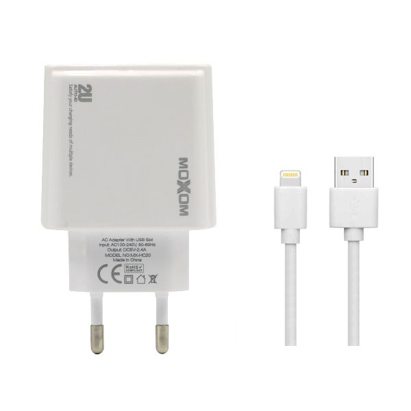 Moxom MX-HC20 Dual USB Fast Charger + Lightning Cable iPhone