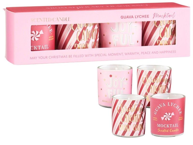 Scented Candle Set of 4 - Guava Lychee Mocktail, 9hr Burn