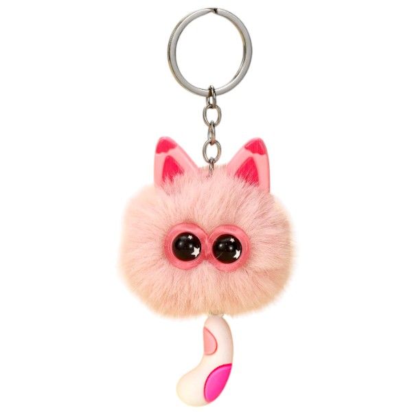 Adorable Furry Creature Keychain With Sparkly 3D Cartoon Eyes &amp; Tail Charm