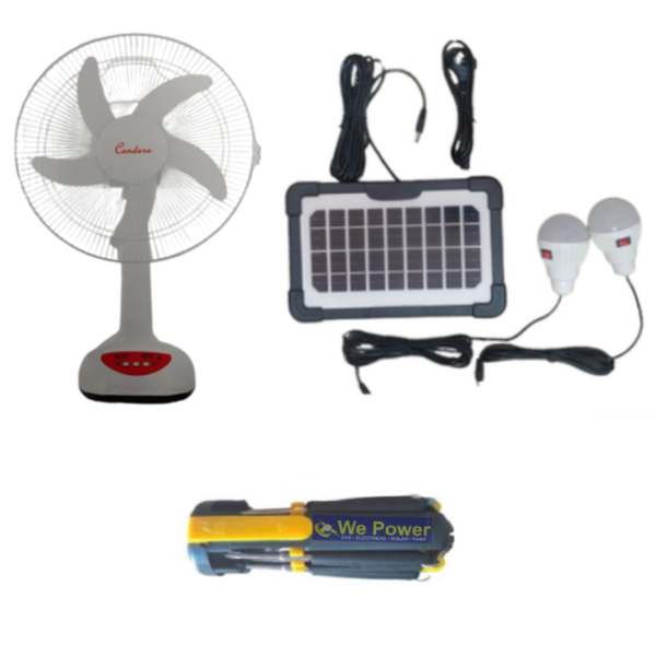 Fan Solar Rechargeable 12" Fan With 2 Lights &amp; Screwdriver Set