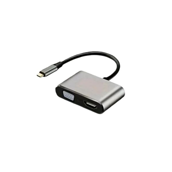 USB C Hub Adapter 4-in-1 with USB 3.0 HDMI VGA for Laptop Desktop Gray