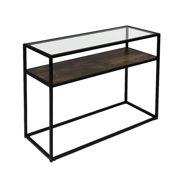 Refined Spaces - Willowbrook 120cm Console Table - Glass Top &amp; Rustic Shelf
