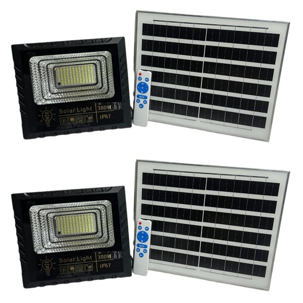 300W LED Solar Flood Light With Remote - Pack Of 2
