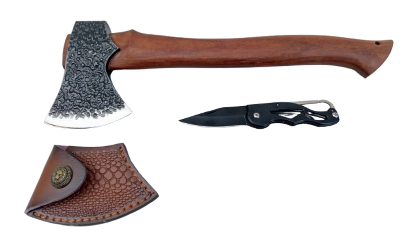Mohawk Axe with 280mm Rosewood Handle and Leather Sheath &amp; Skeleton P/Knife