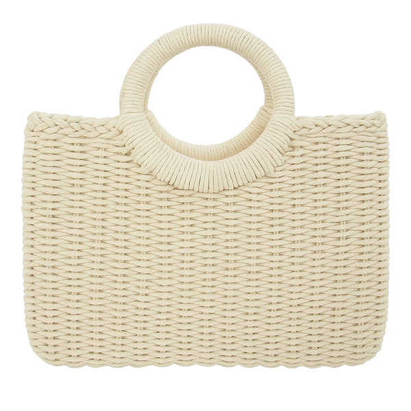 Women's Handwoven Straw Handbag with Round Handles - Summer Beach Tote Bag