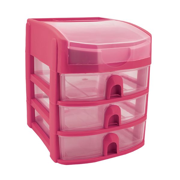 Treeline Mini 3 Drawer With Lift Top Desk Tidy - Pink
