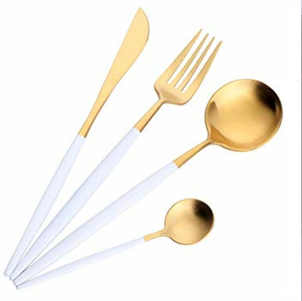 Cutlery Set 16Piece Gold with White Handles