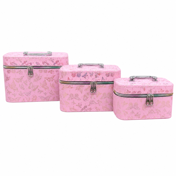 3 Pieces Large Capacity Holographic Butterfly Makeup Cosmetic Toiletry Bag