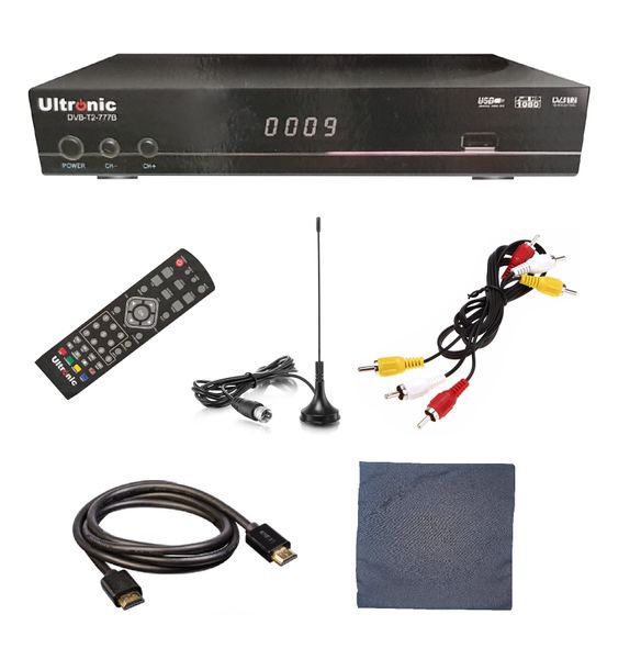 Ultronic DVB T-2 Receiver Media Player with Remote, Antenna, Travel Bag