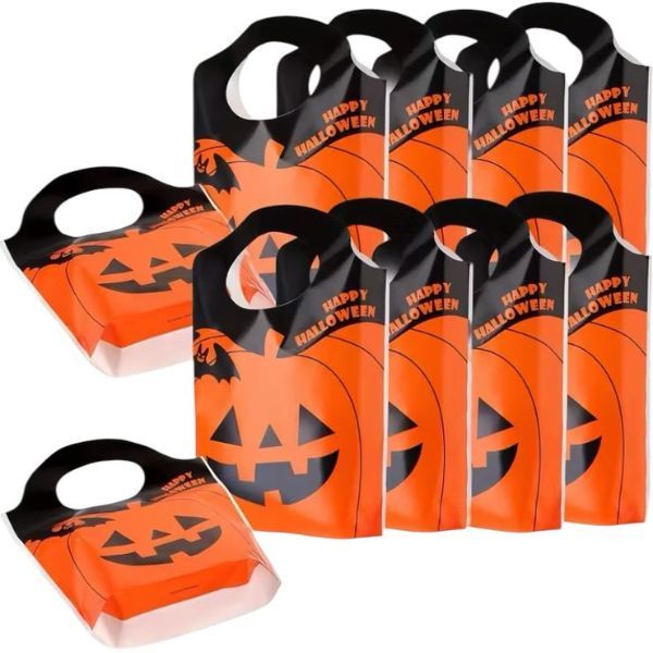 20 Piece Halloween Gift Bag - Jack-O'-Lantern Pumpkin Design -Black Handles