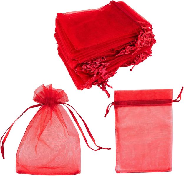 100 Pcs Mini Sheer Drawstring Organza Transparent Bags-15x9cm