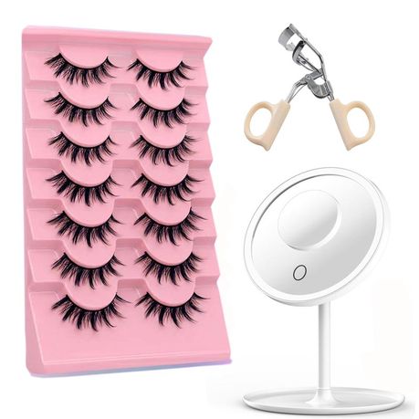 Eyelash Set False Eyelashes LED Makeup Mirror Eyelash Clip Makeup Set Image