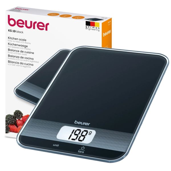 Beurer Kitchen Scale: 5kg Capacity. 1g Increment. Tare Function KS 19 Black
