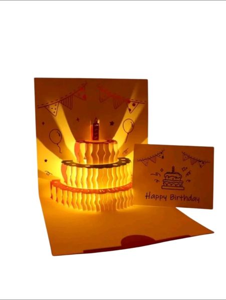 Happy Birthday 3D Pop-Up Light Up Birthday Card with Cake Design